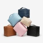 Striped Faux Leather Cosmetic Bag