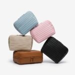 Striped Faux Leather Cosmetic Bag