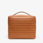 Striped Faux Leather Cosmetic Bag