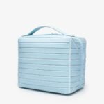 Striped Faux Leather Cosmetic Bag
