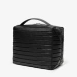 Striped Faux Leather Cosmetic Bag