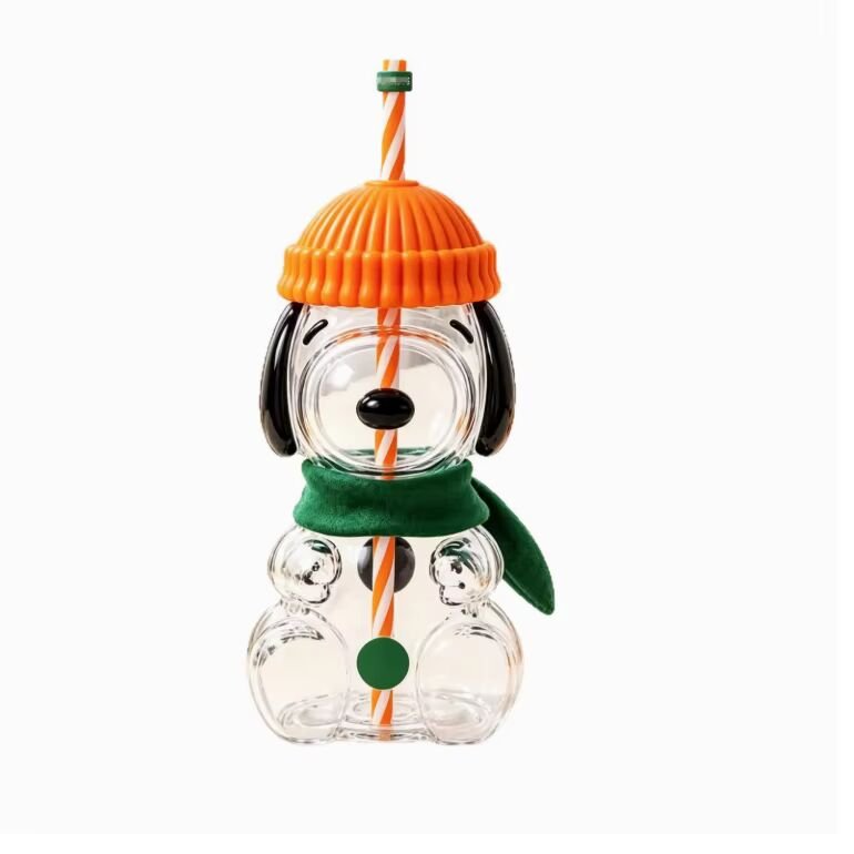 Puppy Glass Cup with Knit Hat Lid & Straw