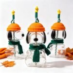 Puppy Glass Cup with Knit Hat Lid & Straw